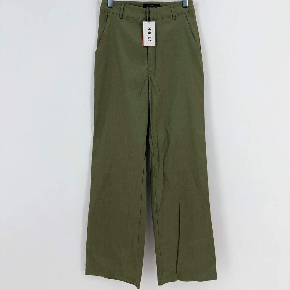 Cider Olive Green Wide Leg High Waisted‎ Trousers Pants Womens XS New With Tags